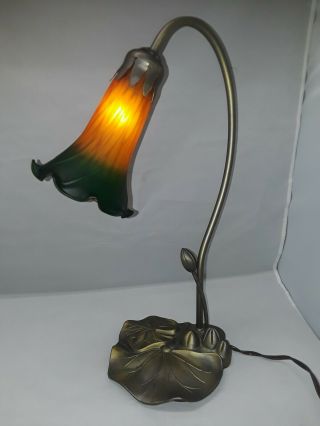 Vintage Tiffany Style Table Desk Lily Pad Lamp Glass Shade