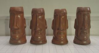 Set Of 4 Vintage Moai Tiki Mugs,  Unmarked