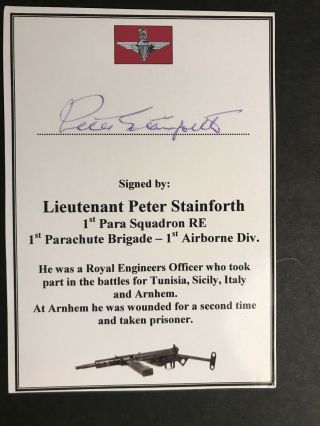 Card Signed Lt.  Peter Stainforth 1st Para Squadron Re Battle Of Arnhem