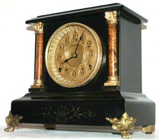 Antique Seth Thomas Victorian Adamantine Mantel Clock W/ Half Pillars & Paw Feet