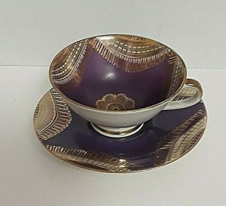 Vintage Purple Demitasse Cup And Saucer Purple & Gold W.  Germany Golden Crown