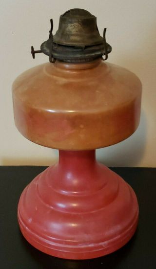Vintage Oil Kerosene Hurricane Lamp Embosed Flower Base Red & Amber