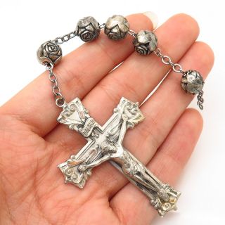 925 Sterling Silver Vintage Crucifix Cross Pendant W/ Rosary Chain