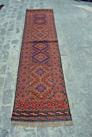Vintage Handmade Afghan Tribal 100 Wool Sumik Kelim Hallway Runner 2 