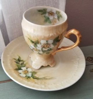 Vintage Tea Cup And Saucer Porcelain Antique Yellow Floral