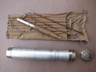 Antique Vintage Bamboo Travel Fly Rod With Tube And Two Different Tips.