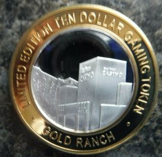 Gold Ranch -.  999 Fine Silver Casino Strike $10 Gaming Token Verdi,  Nevada