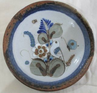 Ken Edwards Mexican Pottery Tonala Plate White Bird & Flower Signed Mexico 8 "