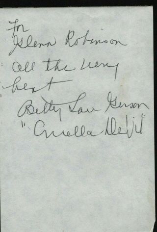 Betty Lou Gerson Hand Signed Autographed Clip W/coa - Cruella De Vil