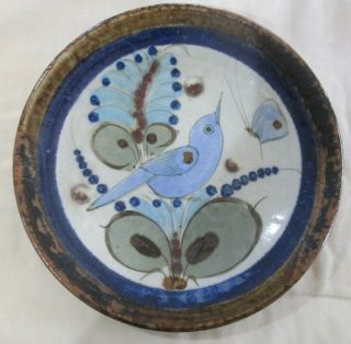 Ken Edwards Mexican Pottery Tonala Plate Blue Bird Signed Ke Mexico 8 " Plate