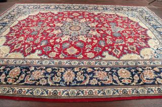 Vintage Red Floral Najafabad Area Rug Hand - Knotted Living Room 10x13