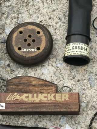 Vintage Game Call Lucky Clucker Red Wolfe’s Turkey Call Penn’s Harper Squirrel 2