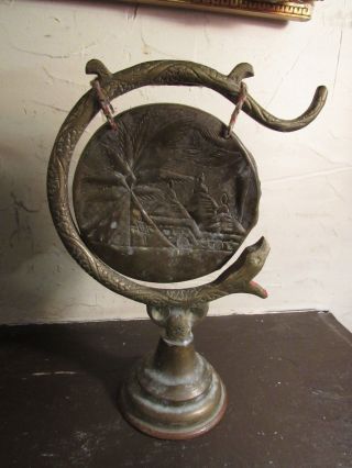 Vintage Asain Brass Gong With Snake And Skull,  Signed Tunis