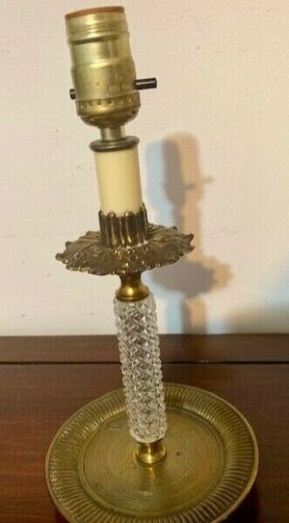 Vintage Brass And Glass Crystal Boudoir Table Lamp - Tray 12 "