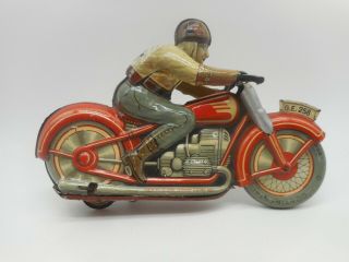 Vintage 1940s Technofix Us Zone Germany Toy Tin Harley Wind Up Rider Motorcycle