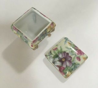 Square Porcelain Trinket Box with legs,  1 1/2 