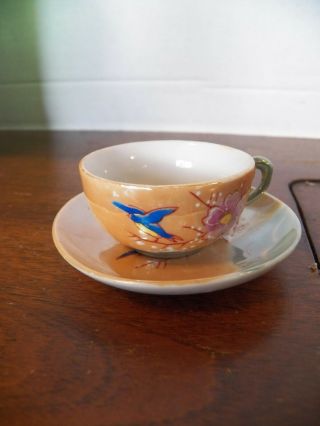 Vtg Tea Cup And Saucer China Hand Painted - Birds Flowers - Japan