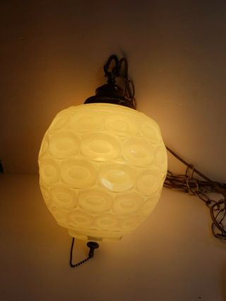 Hanging Swag Lamp Mid Century Iridescent Finish White Vintage Mid Century