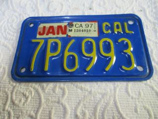 Vintage California Motorcycle License Plate 1997 Tag Blue Yellow 7P6993 Plate 2