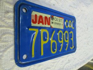 Vintage California Motorcycle License Plate 1997 Tag Blue Yellow 7P6993 Plate 3