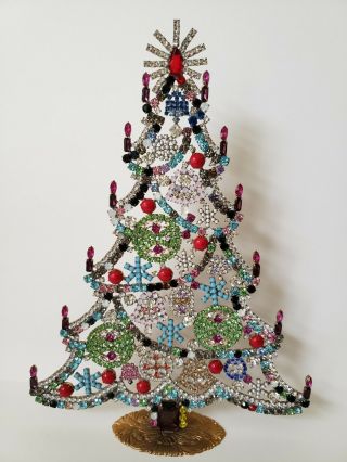 Large Vintage Czech Crystal Rhinestone 12 " Standing Christmas Tree By Husar D