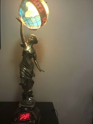 Schlitz Beer Light Sign Woman Holding Globe/ World Lady Statue Lamp Vintage