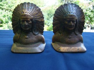 Antique / Old Solid Bronze / Copper / Chief Head / Bookends Ends