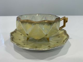Royal Sealy Japan Lusterware Art Deco Yellow Footed Teacup Cup Saucer
