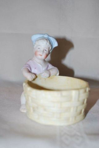 Antique German Bisque Figurine Girl With Washtub Basket Sweet