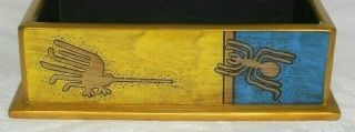 Peruvian Hand Painted Box Blue and Yellow Nazca Lines designs 2