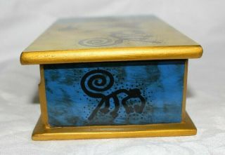 Peruvian Hand Painted Box Blue and Yellow Nazca Lines designs 3