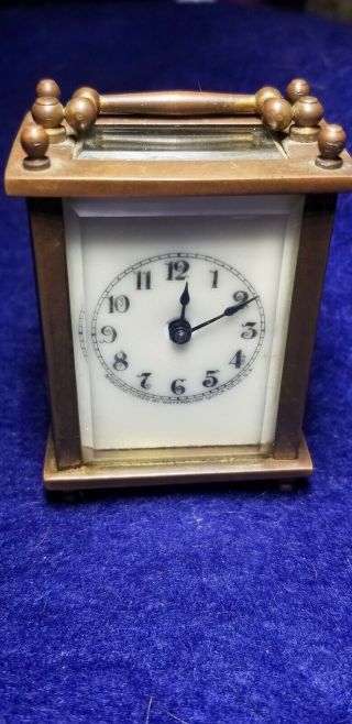 Antique Miniature Waterbury Carriage Clock - Brass And Beveled Glass
