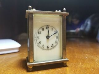 Antique Miniature Waterbury Carriage Clock - Brass and Beveled Glass 2