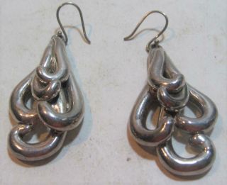 Vintage 925 Sterling Silver Abstract Modernist Layered Earrings 15.  4g 2 "