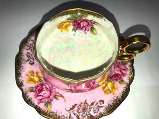 Vintage Royal Halsey Very Fine Tea Cup And Saucer Three Footed,  Pink With Gold 2