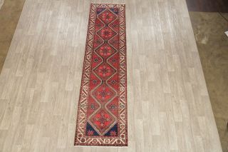 Vintage Red Geometric Oriental Runner Rug Wool Traditional Handmade Carpet 3x11 2