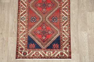 Vintage Red Geometric Oriental Runner Rug Wool Traditional Handmade Carpet 3x11 3