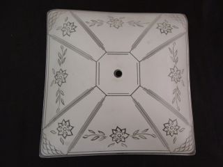 Vtg Retro 12 " Glass Ceiling Light Fixture Shade White Floral Etching Frost