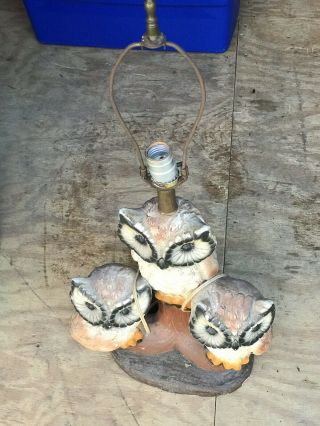 Vintage Ceramic Chalk 3 Owl Trio Lamp 2