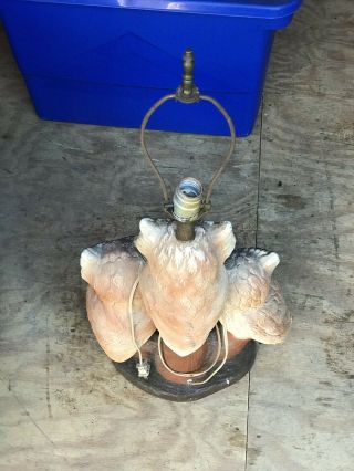 Vintage Ceramic Chalk 3 Owl Trio Lamp 3