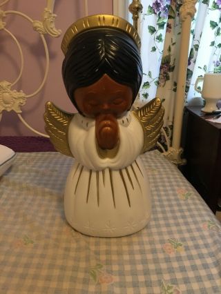Vintage Grand Venture African American Angel Blow Mold Christmas Decor 1999