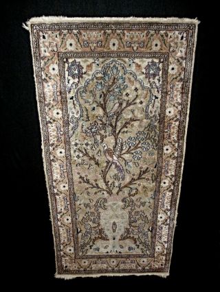 Rare Antique Oriental Hand Woven Silk Prayer Rug W/ Tree Of Life Branche In Vase
