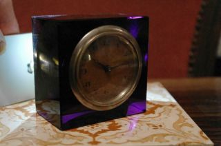Vintage Art Deco Purple Glass Clock Rare 1930 