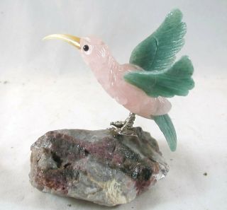 Estate Hand - Carved Hummingbird Bird Gemstone Parrot Figurine