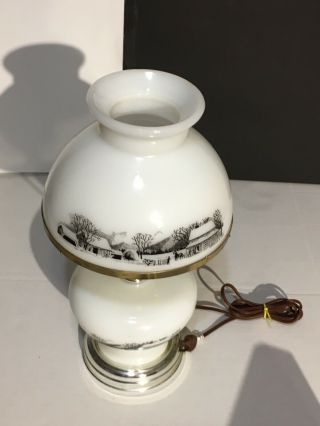 Currier And Ives White Milk Glass hurricane Lamp 2