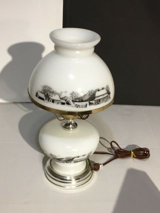 Currier And Ives White Milk Glass hurricane Lamp 3