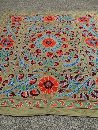 Multicolor Uzbek Vintage Hand Embroidery Tablecloth Wall Decor Gift Suzani