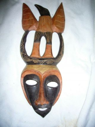 0078l Large African Mask With Bird On Head