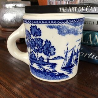 Vintage Blue And White Hb Japan Tea/coffee Mug Sailing Ships And Windmill Scene