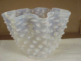 Lovely French Opalescent Crimped Hobnail Oil Lamp Globe / Shade